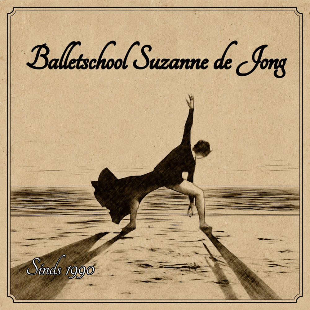 Logo van Balletschool Suzanne de Jong: een dansende figuur op het strand, sinds 1990